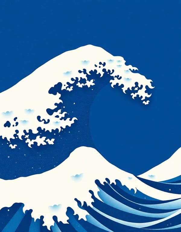 Póster de una ola estilo japonés